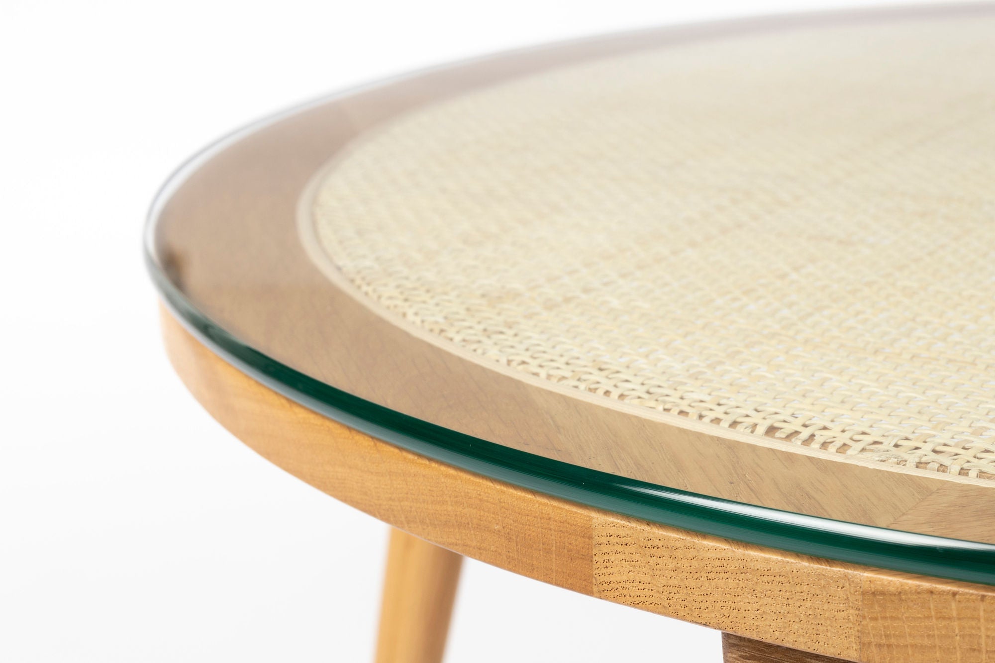 Haru Natural Wood Rattan & Glass Round Coffee Table